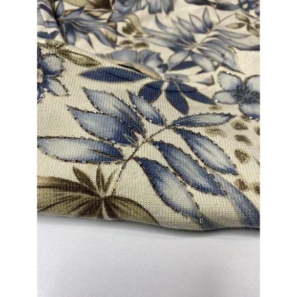 Vintage ALFRED DUNNER Cream Blue Beige Floral Beaded Knit Top Short Sleeve SZ 1X - Picture 8 of 14